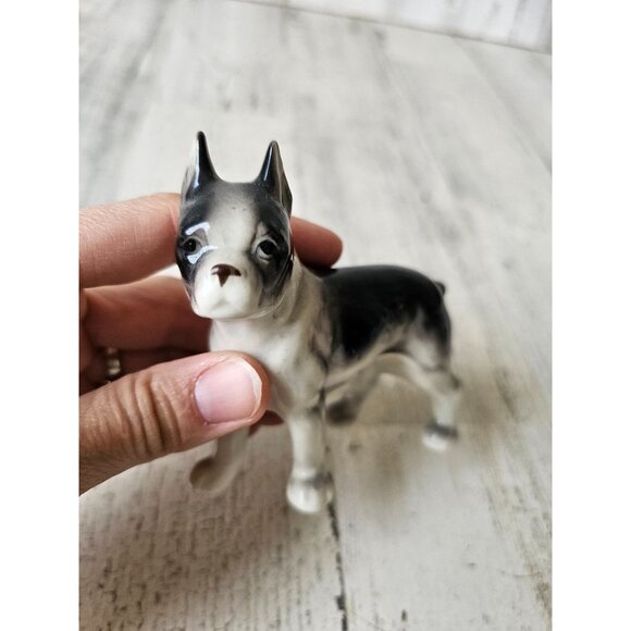 Vintage boxer‎ puppy statue porcelain figurine black white decor - Picture 6 of 8